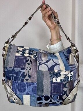 Coach Carly Denim Patchwork Shoulder Bag
